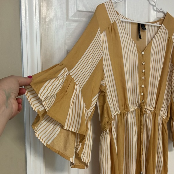 Light weight maxi dress. New, no tags. Light gold/yellow stripes. Bell sleeves. - Picture 2 of 6